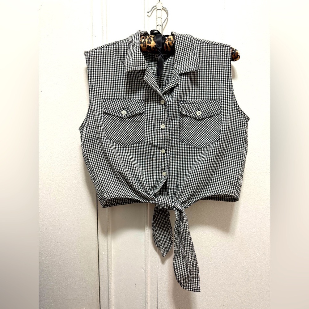 2000s y2k Debbie Morgan Gingham Sleeveless Black/White Tie Top fits US 8/10